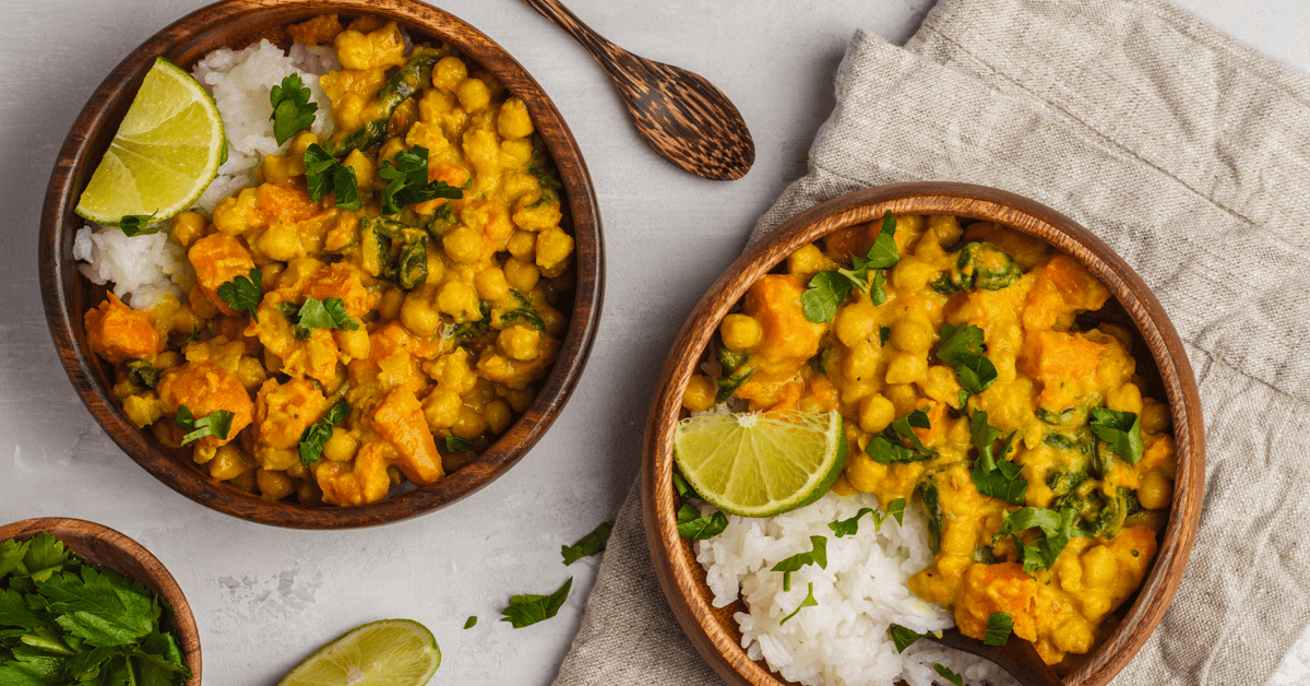 Curry Chickpeas, Rice, and Broccoli image