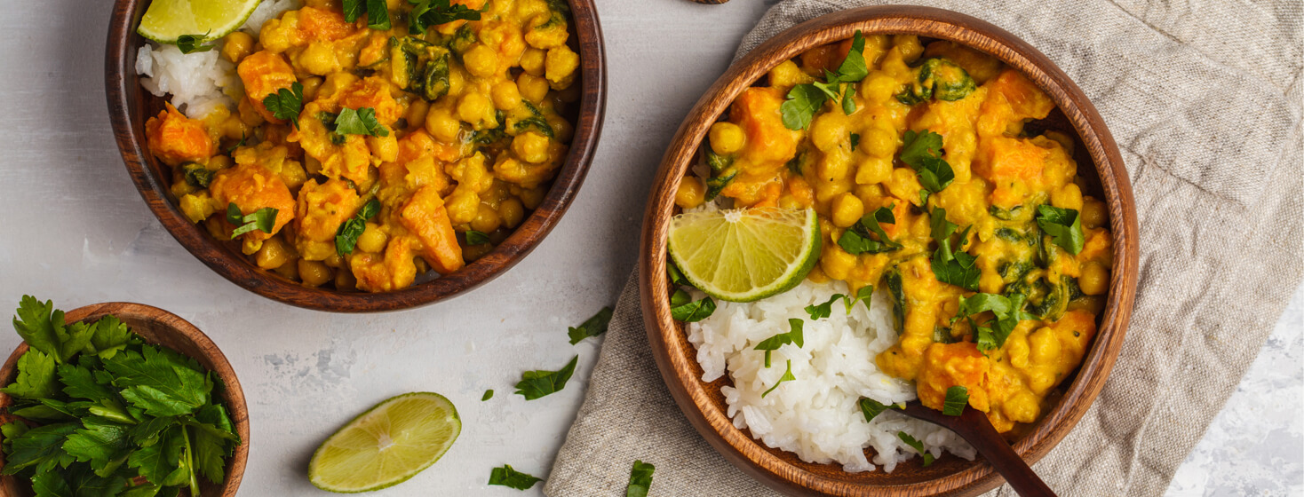 Curry Chickpeas, Rice, and Broccoli image