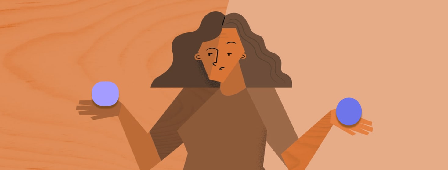 A woman is shrugging comparing two different things.