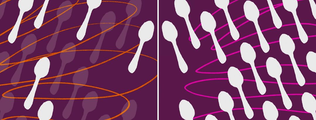 A comparison of spoons. There are more spoons on the right than on the left.